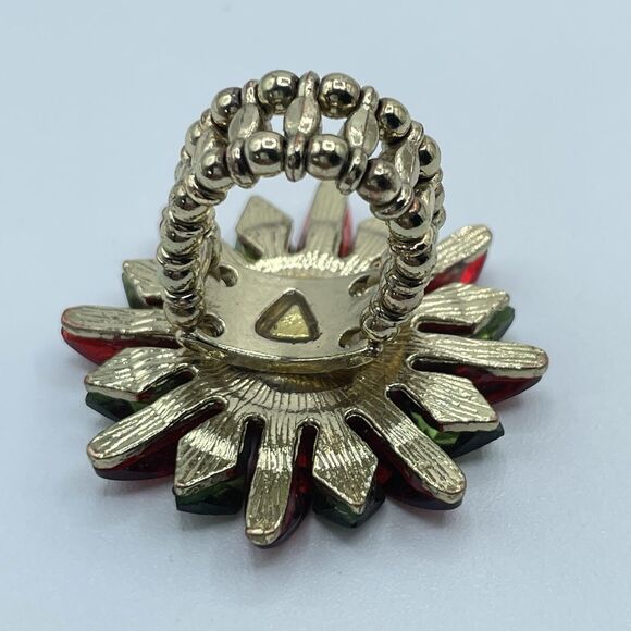 Stunning Acrylic Gold Tone Stretch Poinsettia Flower Boho Ring Statement Cute - Picture 6 of 6
